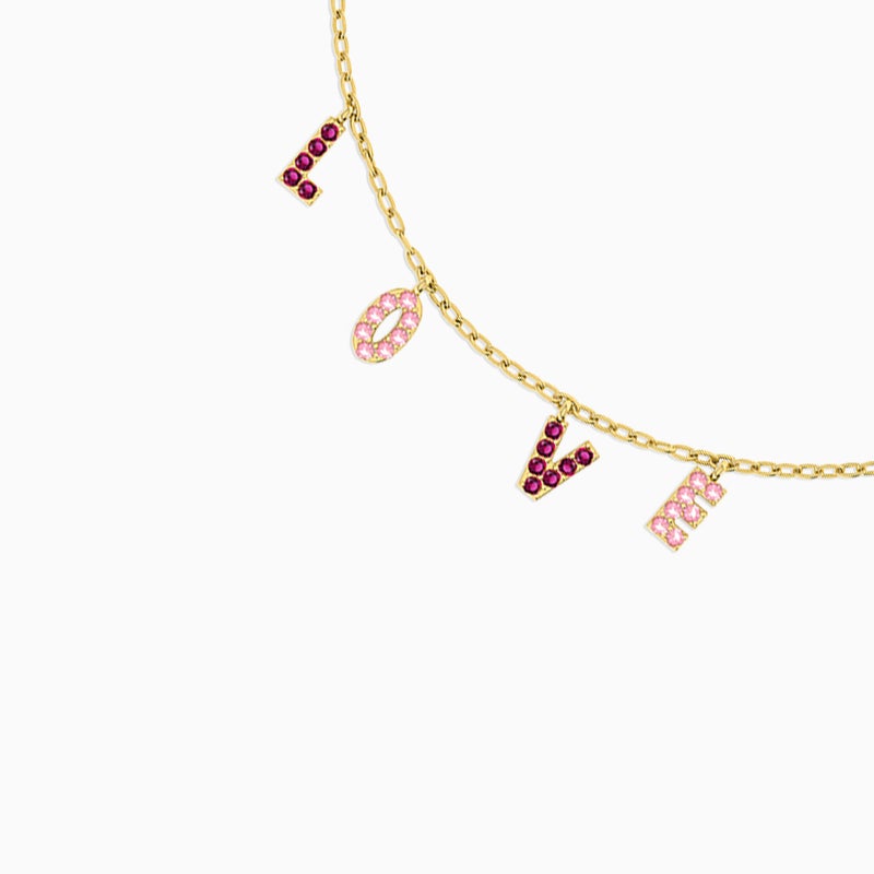 Miss L' by L'azurde Love Word Colored Stones Chain Bracelet in 18K Gold - Image 3